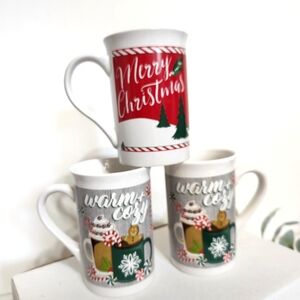 Royal Norfolk Christmas Coffee Cup Mugs, Set of 3, Warm & Cozy Merry Christmas